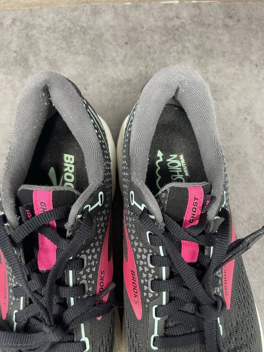 Brooks Ghost 14 Size 9.5 Womens Black Pink Mint DNA LOFT Road Running Shoes B